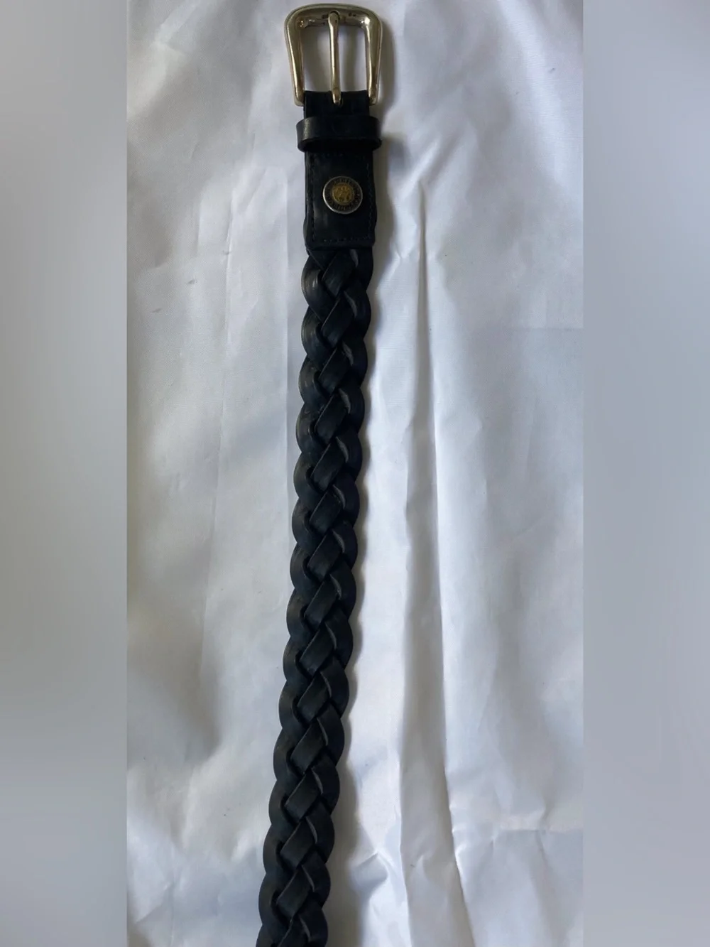 Patagonia Vintage 80’s Black Braided Leather Belt Size 34 USA 7600 Crest Mt.Logo